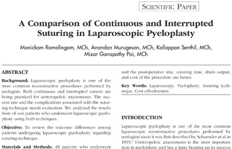 A Comparison of Continuous and Interrupted Suturing in Laparoscopic Pyeloplasty