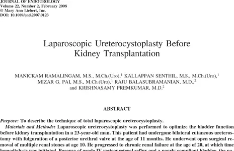 Laparoscopic ureterocystoplasty before kidney transplantation.