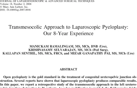 Transmesocolic approach to laparoscopic pyeloplasty: our 8-year experience.